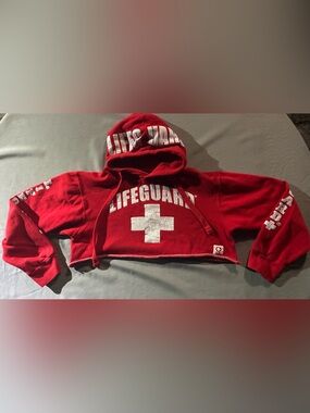 Lifeguard Red Cropped Hoodie Sweatshirt
